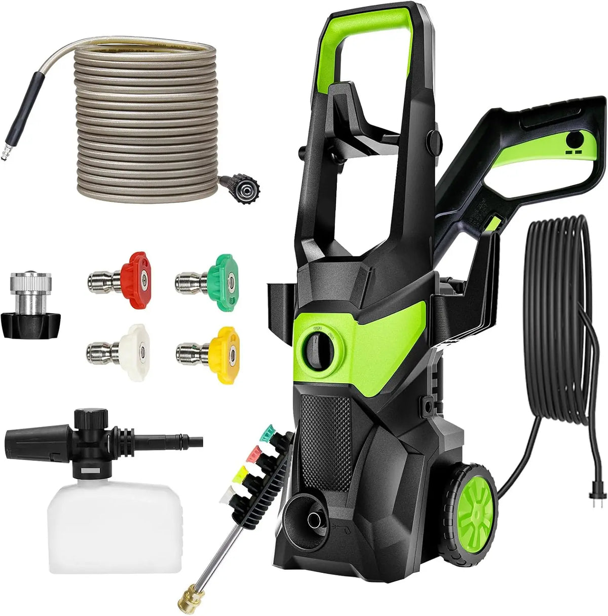 Electric Pressure Washer - 3000PSI Electric Power Washer with 33FT Pressure Hose, 33FT Power Cord, 4 Nozzles, 450ML Foam Bottle, Fences, Patios