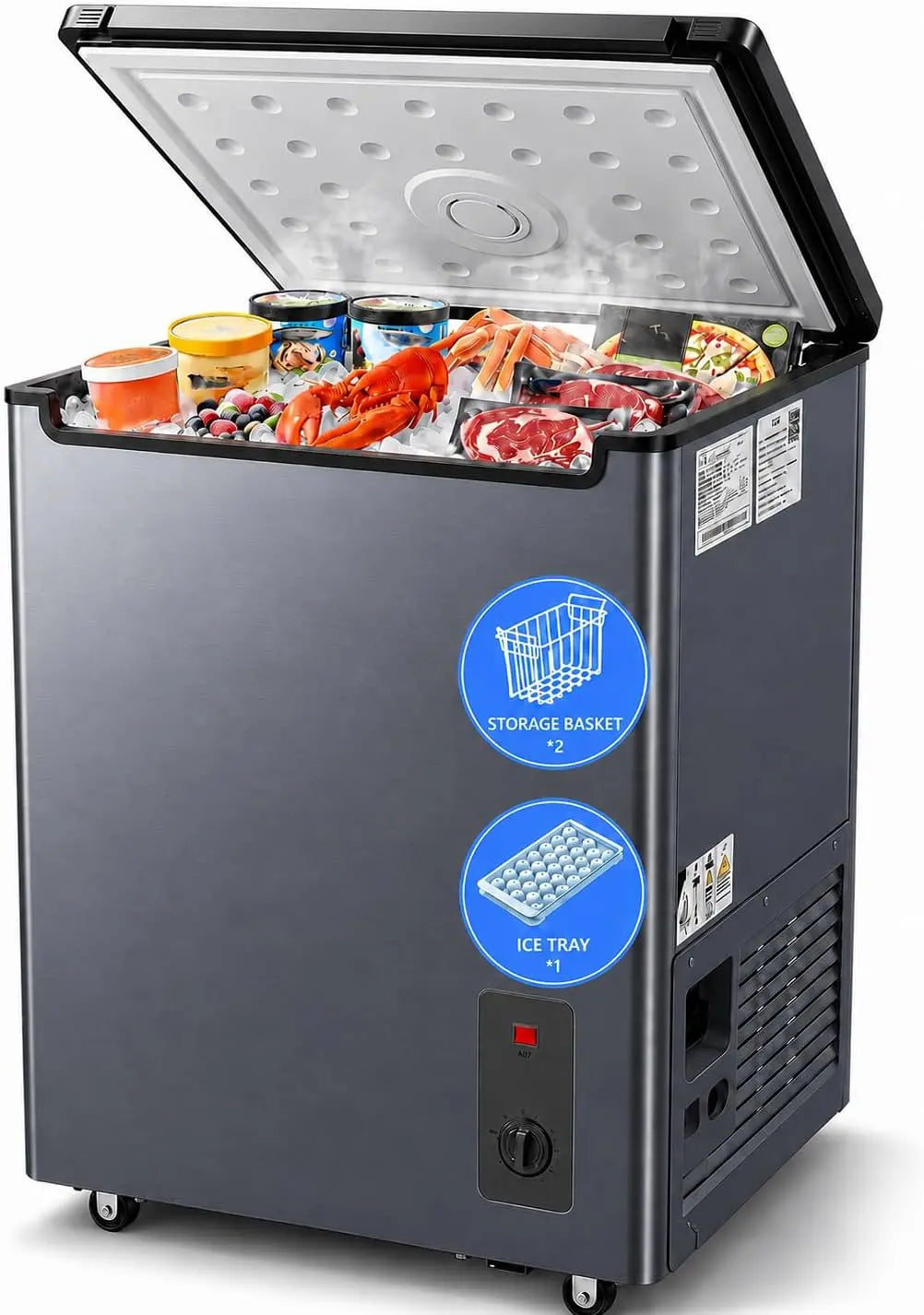 7.2 Cu. Ft. Chest Freezer Energy Efficient Low-Noise Basket & Wheels