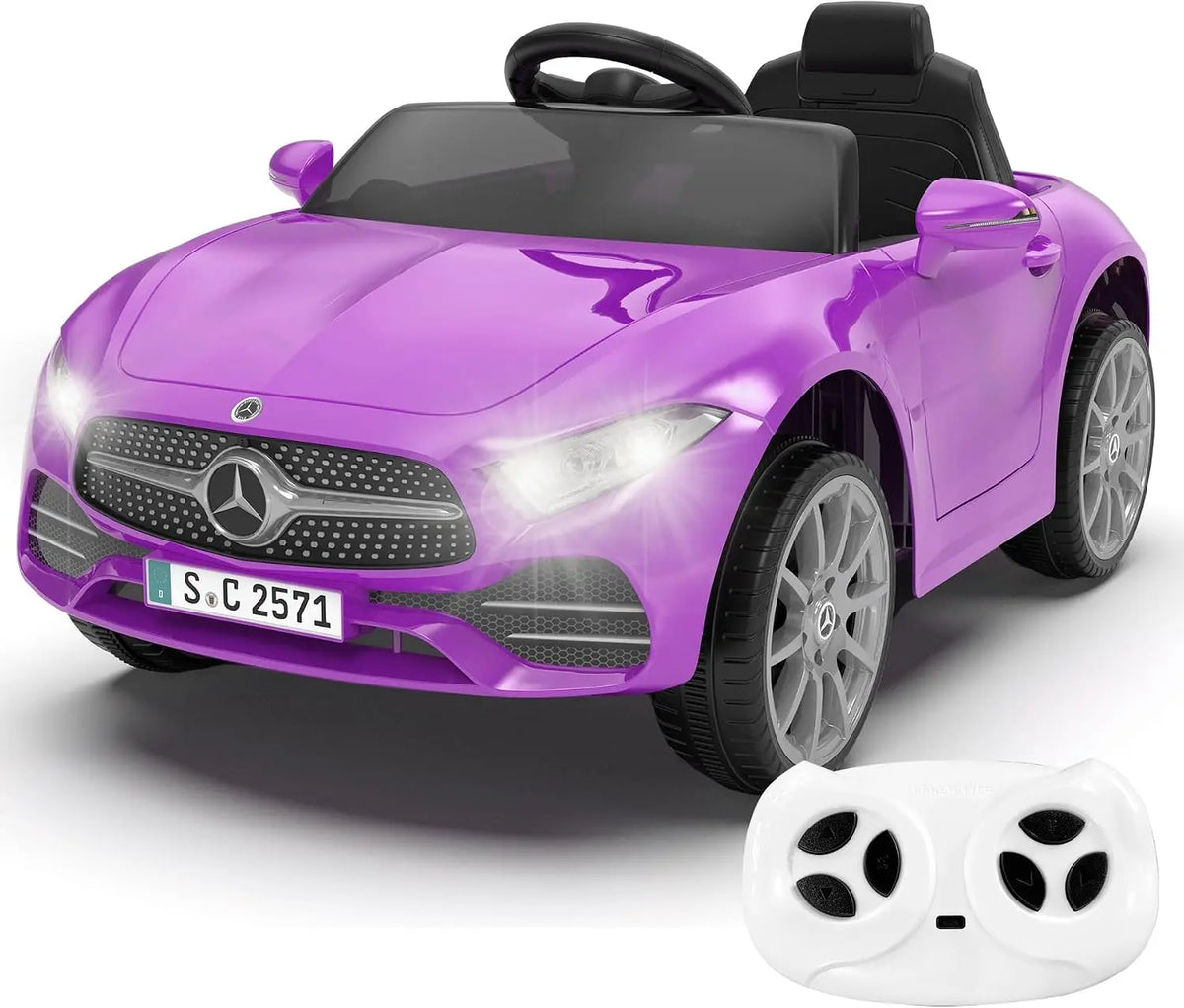 12V Kids Ride On Car with 2.4G Remote Control - Battery Powered Electric Car Ride On Vehicle Double Doors, Safety Belt, LED Light, SC-Purple