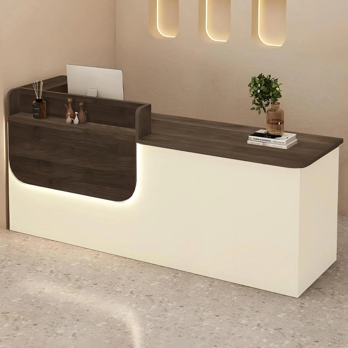 Reception Desk with Counter - LED Light Strip, Cable Management Hole, Lockable Drawer & Storage Cabinet, 39, Lobby, Retail Store, Office Home Office