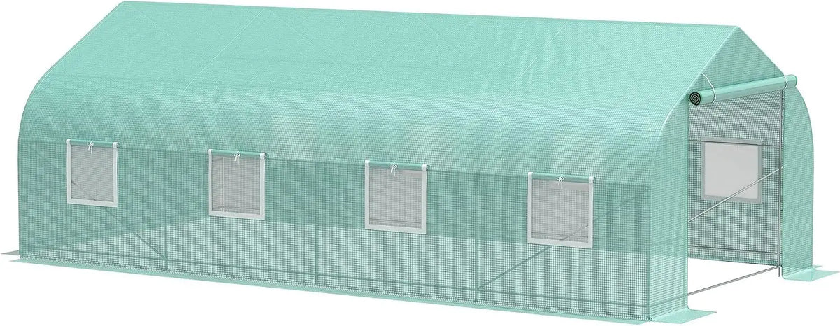 Outsunny - 20 x 10 x 7 ft Outdoor Walk-in Greenhouse Zippered Door Green