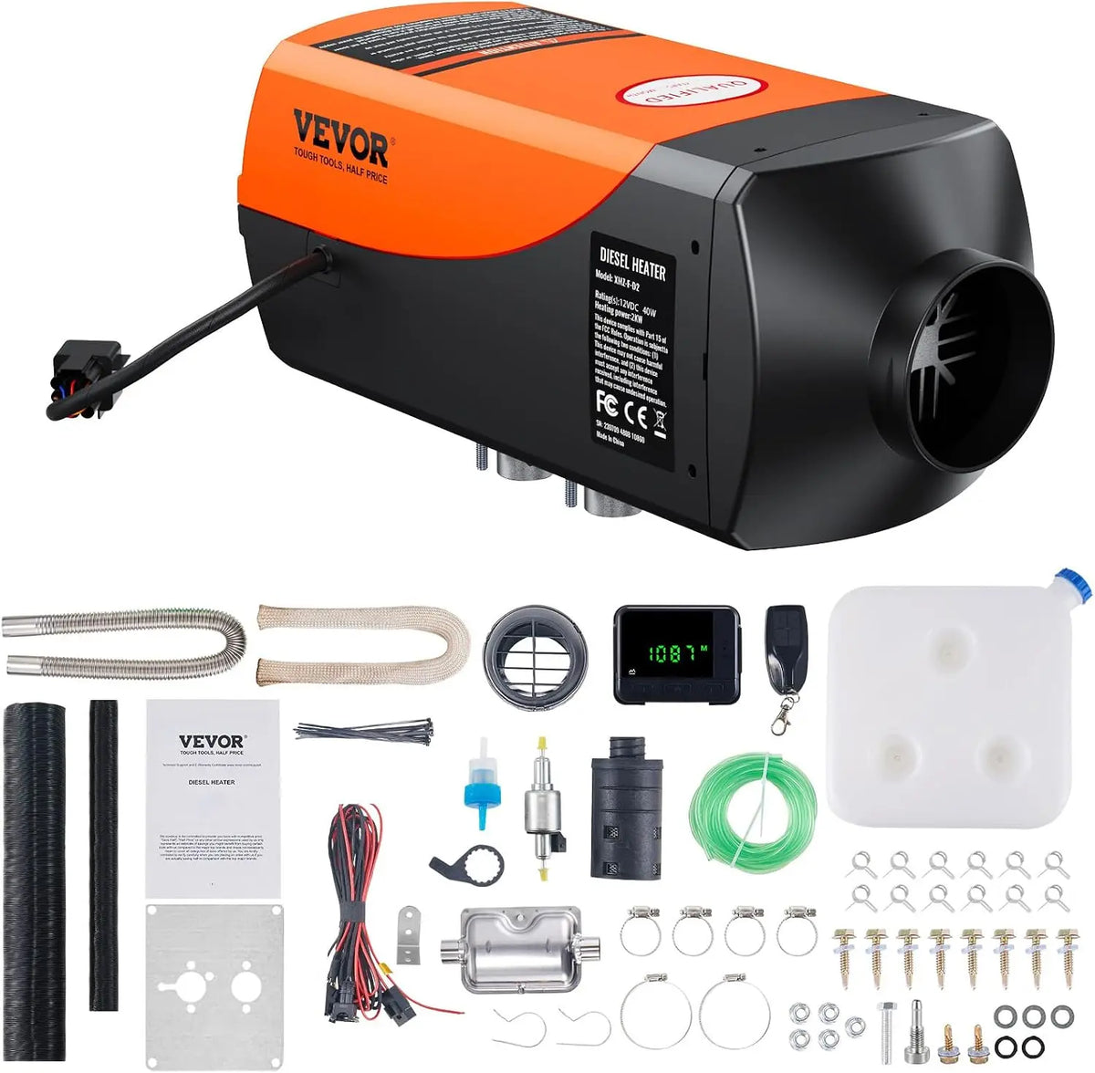 VEVOR Diesel Air Heater - 12V 2KW Integrated Diesel Heater with Remote and LCD Display, 10L Tank Compact Diesel Heating Solution, Trailers, Campers