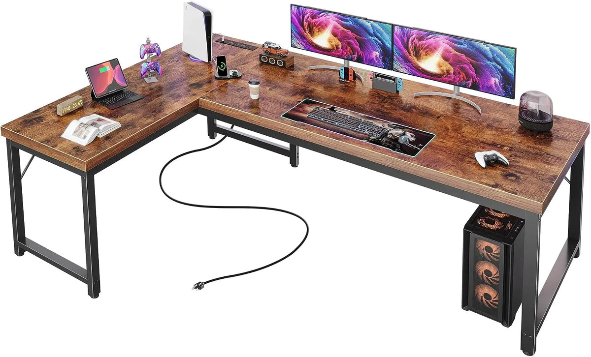 Huuger 63 Inch L Shaped Desk - With Power Outlets & 0.95 Inch Thicker Desktop