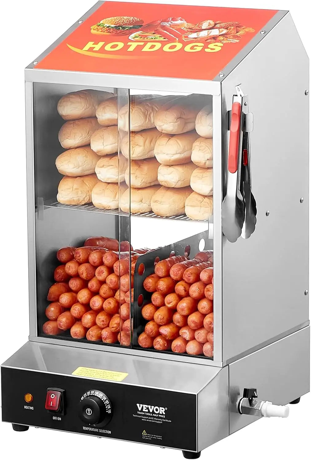 VEVOR Hot Dog Machine - 36 L, 2-Tier Hot Dog Steamer for 200 Hotdogs & 42 Buns, 1200W Electric Bun Warmer Cooker with Rotary Knob Temp Display