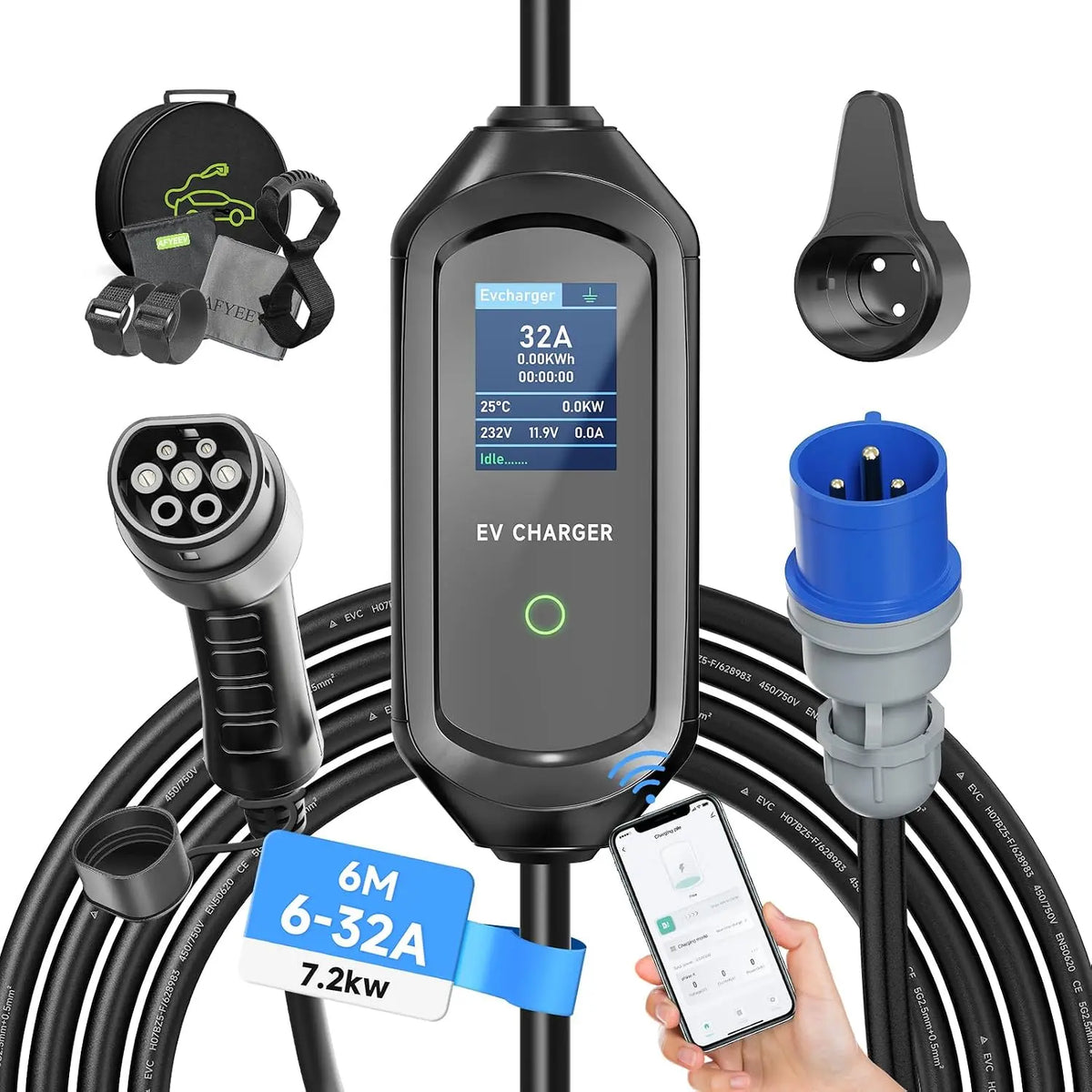 7.2kW Type 2 Charging Cable 6M - 6/8/10/13/16/20/24/32A