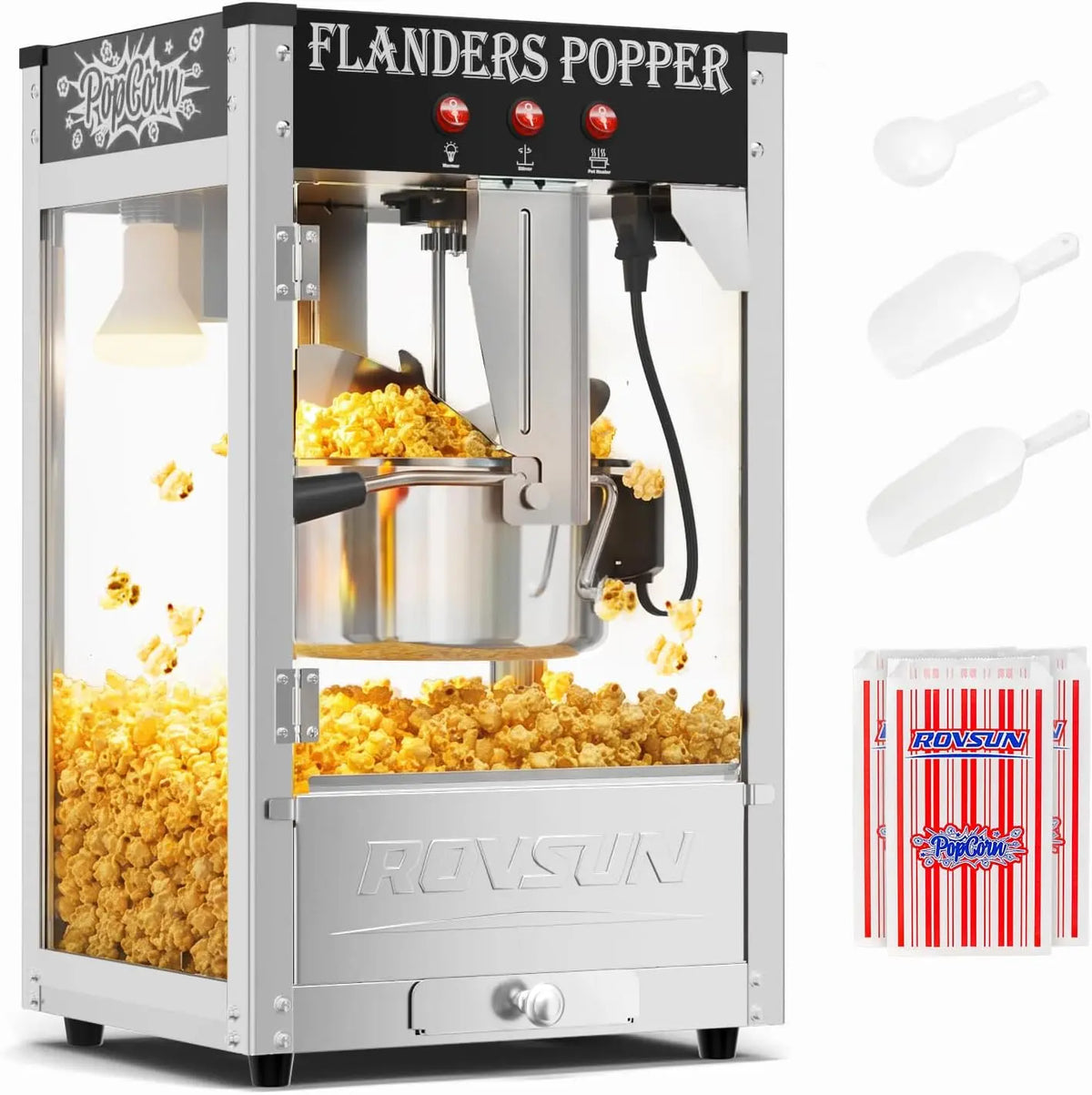 ROVSUN Commercial Popcorn Machine with 10 Ounce Kettle Makes Up to 4 Gallons - Theater Style Popper Countertop Popcorn Maker w/Stainless Steel Scoop