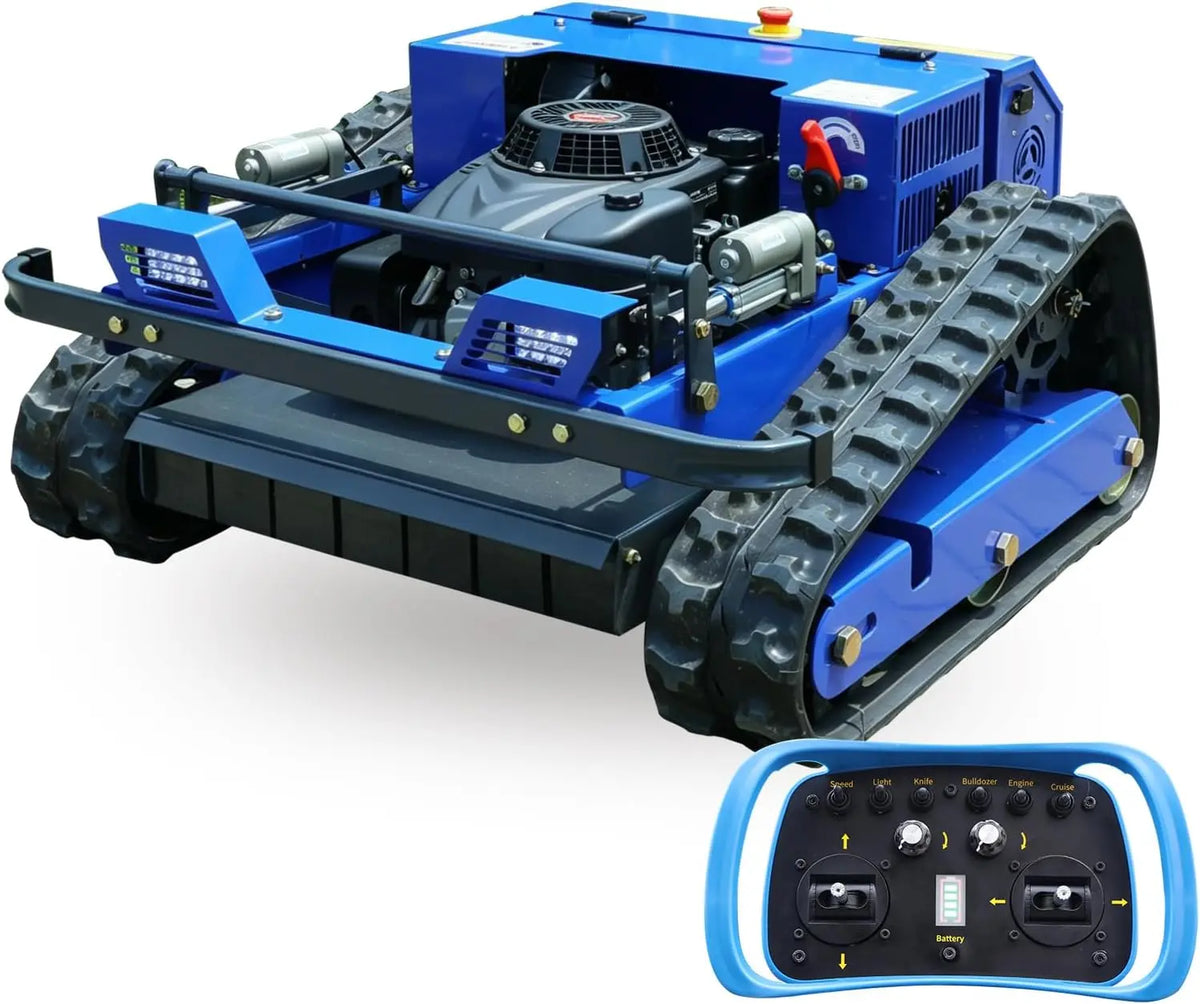AIWEIYA-Remote Control Lawn Mower - Oil-Electric Hybrid Crawler Track Mower, 45°, Large Turf Grass Cutting