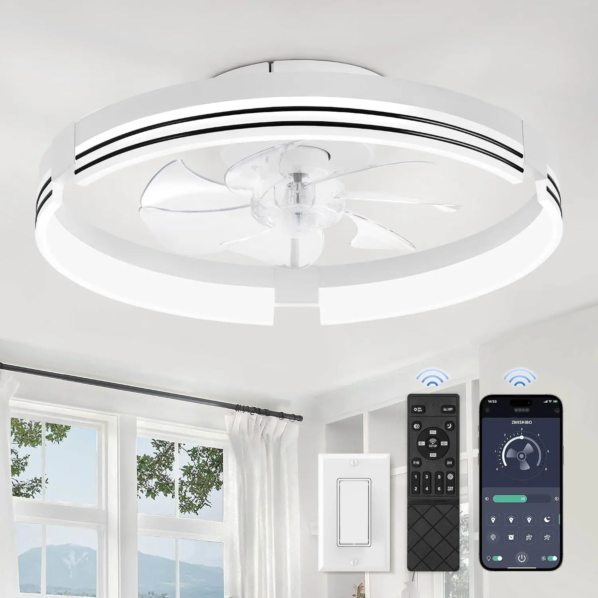 ZMISHIBO Low Profile Ceiling Fans with Lights and Remote - 20 White