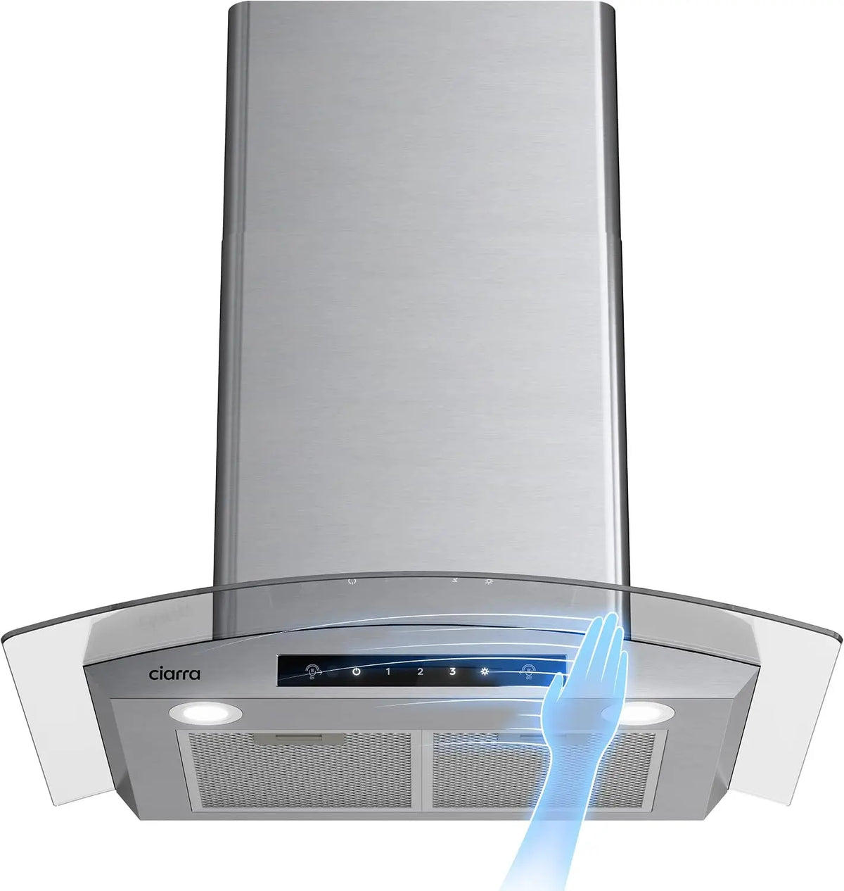 Wall Mount Range Hood 30 Inch 760m3/h Tempered Glass Range Hood Vent for Kitchen Hood - Soft Touch Control Ductless Convertible Duct, CIARRA CAS75502