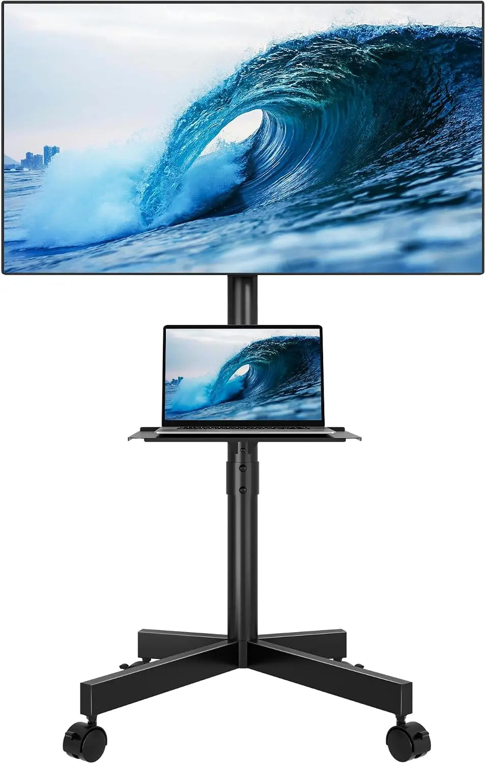 BONTEC Rolling TV Stand for 23-65 Inch TVs - Mobile TV Cart with Wheels, Black