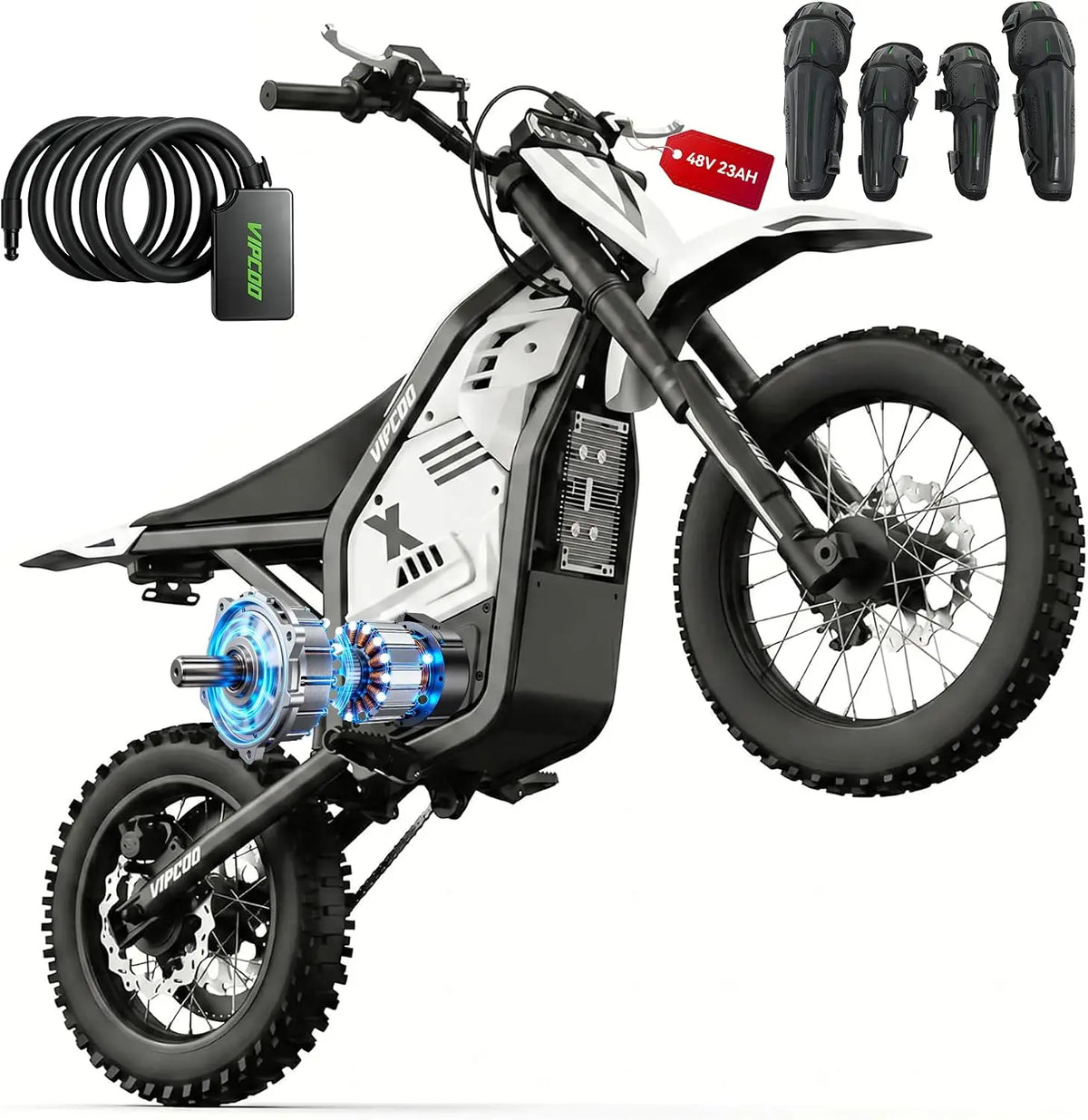 VIPCOO H3 Electric Dirt Bike 3500W Mid-Drive Motor - 40 MPH Max Speed, 45-Mile Range, E Dirt Bike for Teens with 14/12 Inch All-Terrain Tires, 13