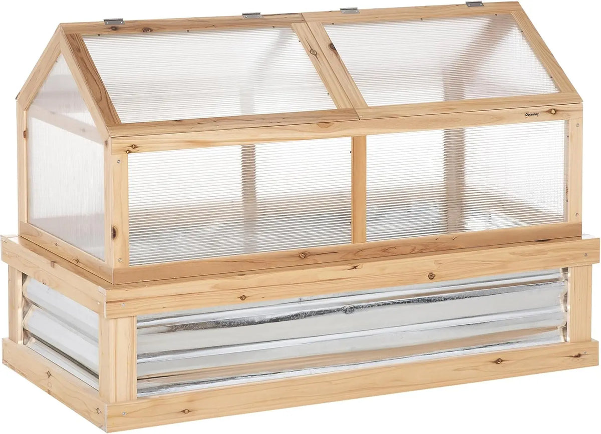 Outsunny Raised Garden Bed - Polycarbonate Mini Greenhouse, Natural