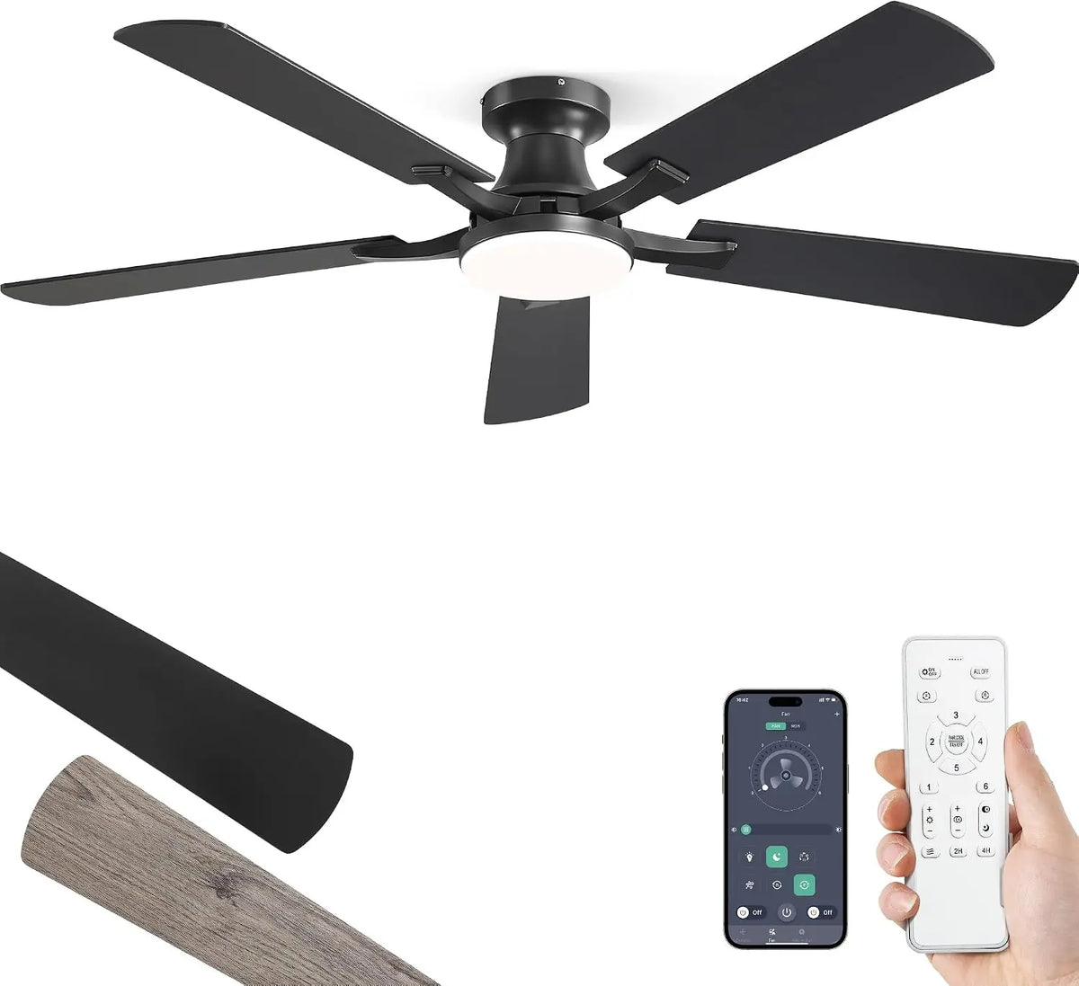ZMISHIBO 52 Inch Ceiling Fans with Lights - Remote&App Control, Flush Mount