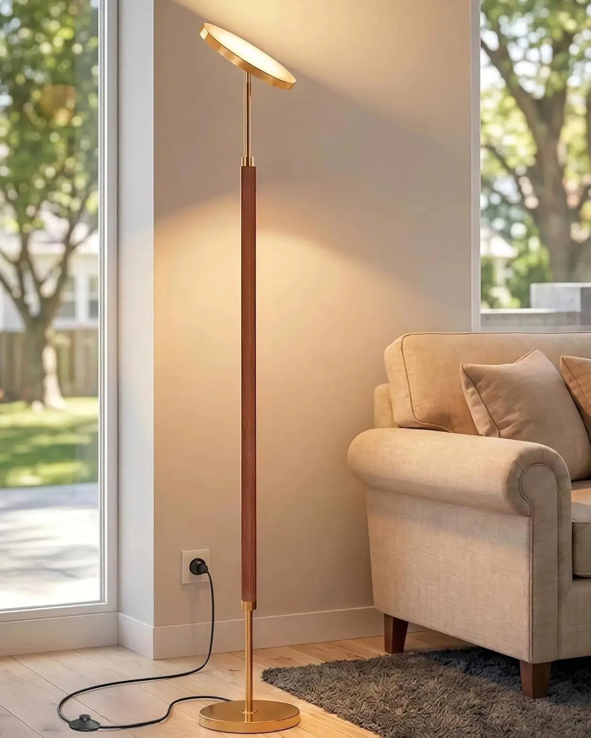 JOOFO Wood LED Torchiere Floor Lamp with Remote - 3000LM Dimmable