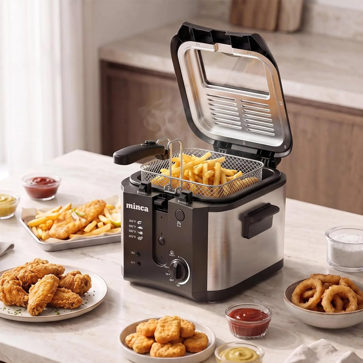 minca electric deep fryer - With basket: Temperature control 265-375F