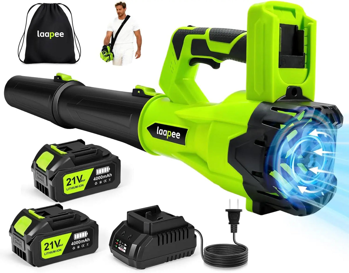 Leaf Blower Cordless 650CFM with 2x4.0Ah Battery & Fast Charger - Lime Green