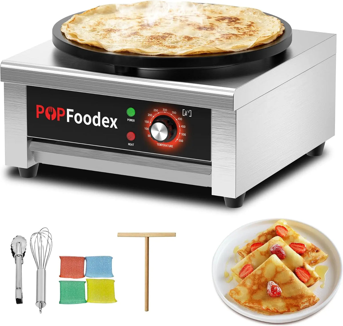 Commercial Crepe Maker - Independent Temperature Control, 1500W Electric Crepe Machine, for Commercial Kitchen Use
