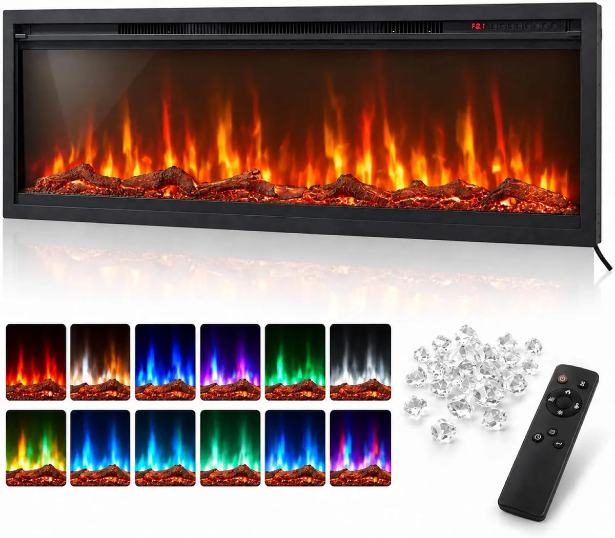 50 Inch Electric Fireplace Insert - Recessed or Wall Mounted
