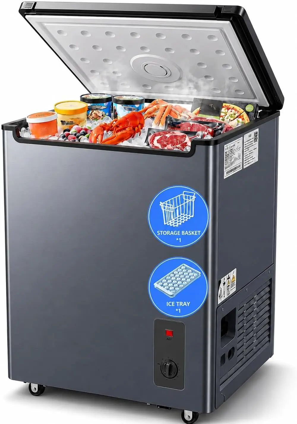 3.0 Cu. Ft. Energy Efficient Mini Freezer Compact Chest Freezer Wheels Quiet