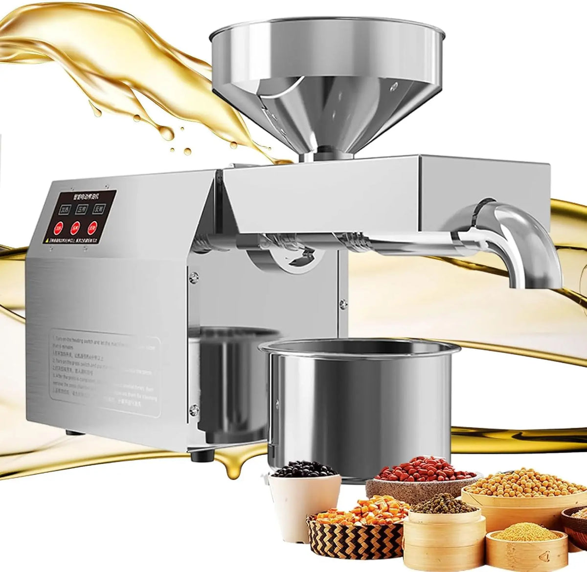 Electric Oil Press Machine - Cold Hot Press All Stainless Steel Oil Extractor, 820W Food Grade Automatic Oil Extractor for Commercial Home, 110V