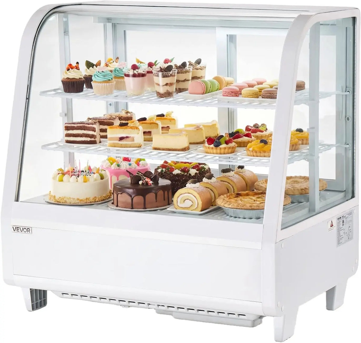 VEVOR Refrigerated Display Case - 3.5 Cu. Ft./100L Countertop Pastry Display Case, 2-Tier Commercial Cake Refrigerator with LED Lighting, for Bakery