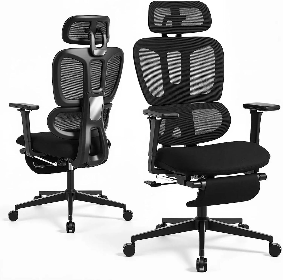 Ergonomic Office Chair with Footrest and Dynamic Lumbar Support - Black