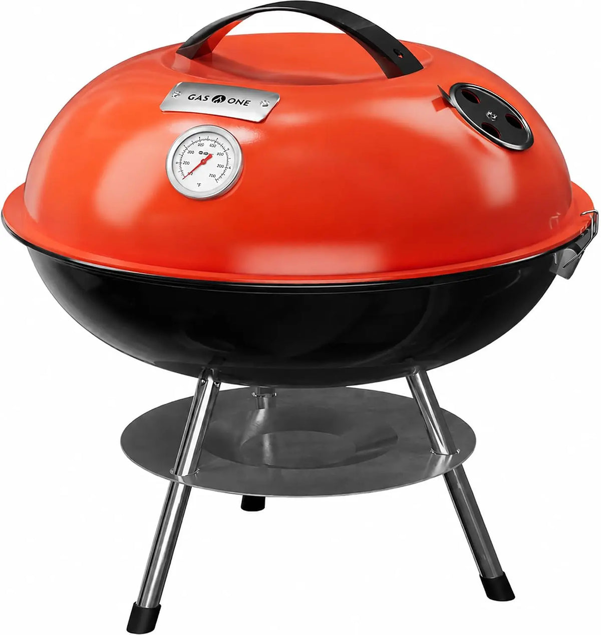 GasOne 14-inch Portable Charcoal Barbecue Grill - With Thermometer - Red