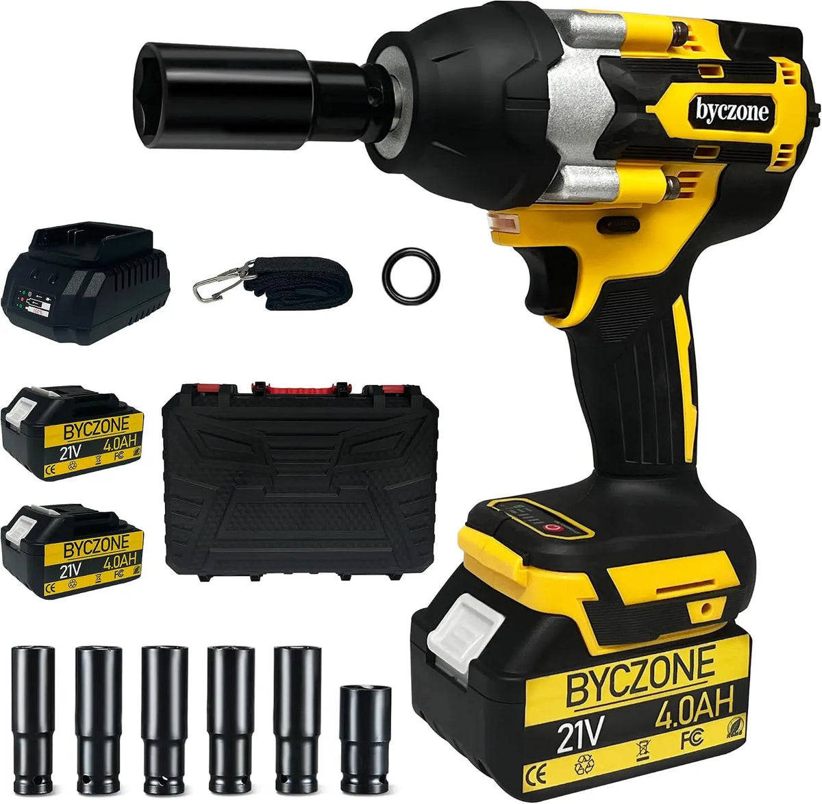 1000 N.m Cordless Impact Wrench - 1/2-Inch, 21V, 2 x 4.0Ah Batteries.