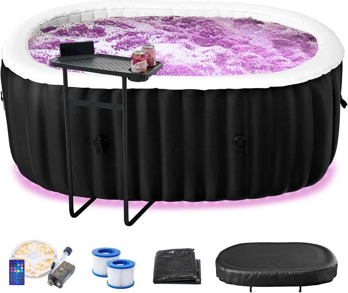 Inflatable Hot Tub with LED Lights - Portable Blow Up Spa with Air Jets & Color Changing Lights, Outdoor Heated Spa for Backyard Patio