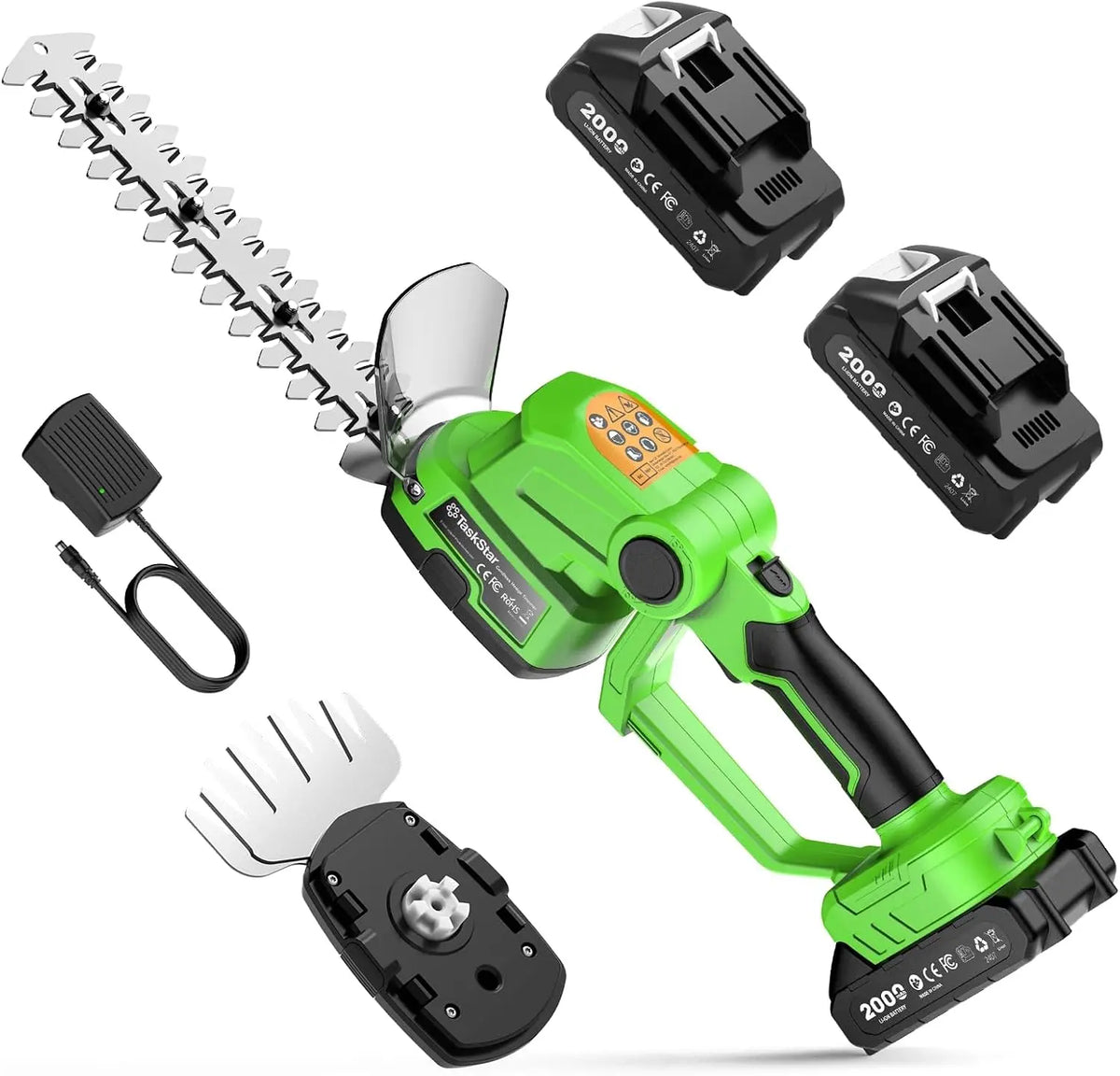 TaskStar 2-in-1 Cordless Hedge Trimmer & Grass Shears - 20V 2x2.0Ah Battery