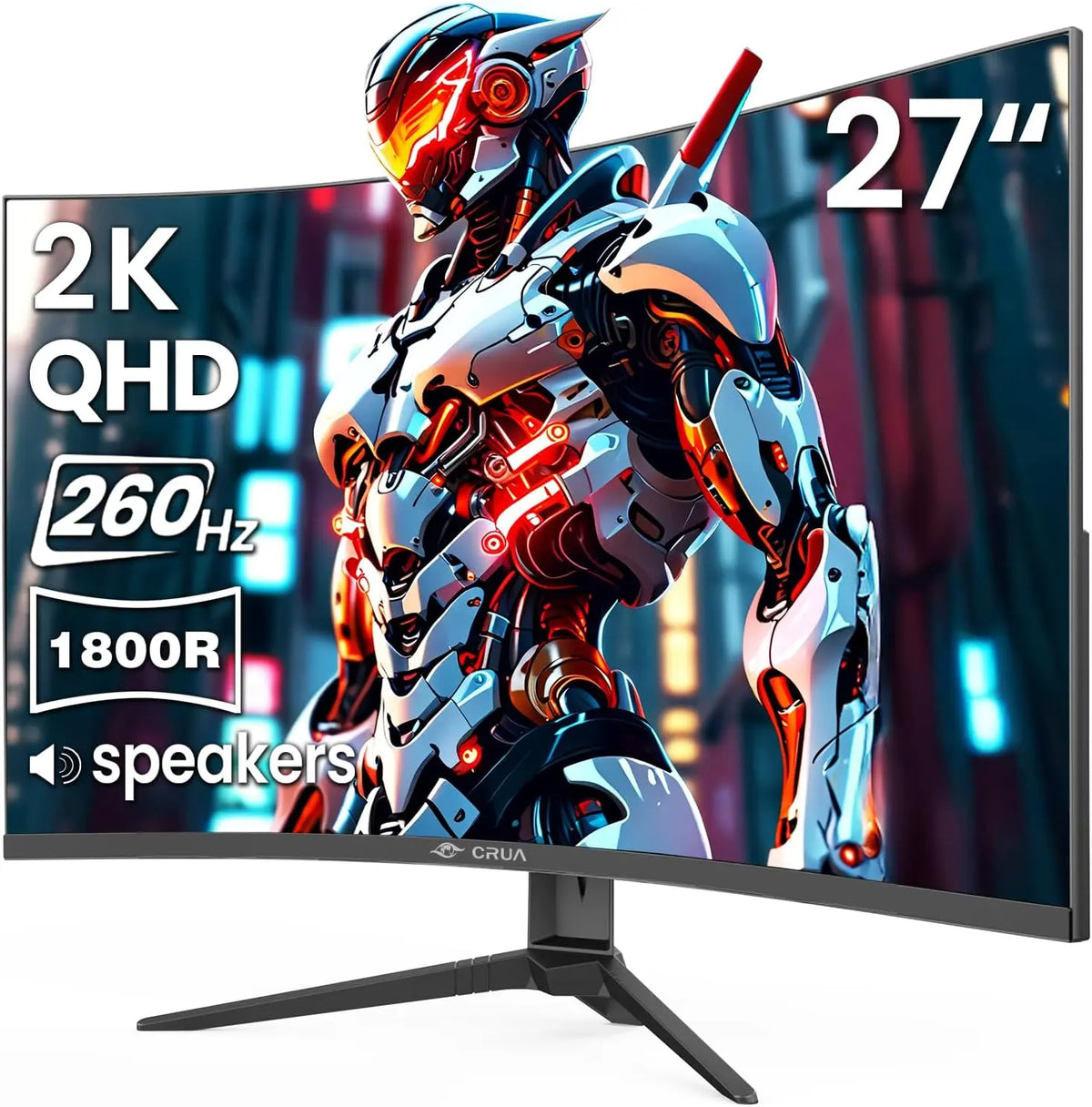CRUA 27 Inch QHD 260Hz Curved Gaming Monitor - 1800R VA, Built-in Speakers