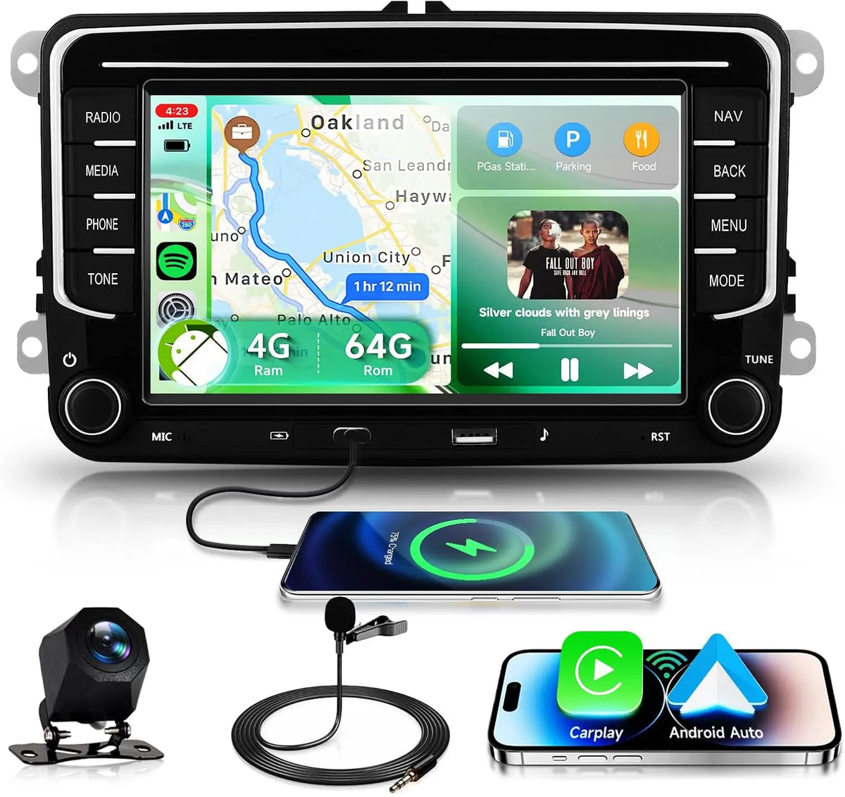 4G+64G for VW Passat Jetta Tiguan Golf MK5 MK6 T5 EOS Polo Car Stereo with Wireless Carplay/Android Auto
