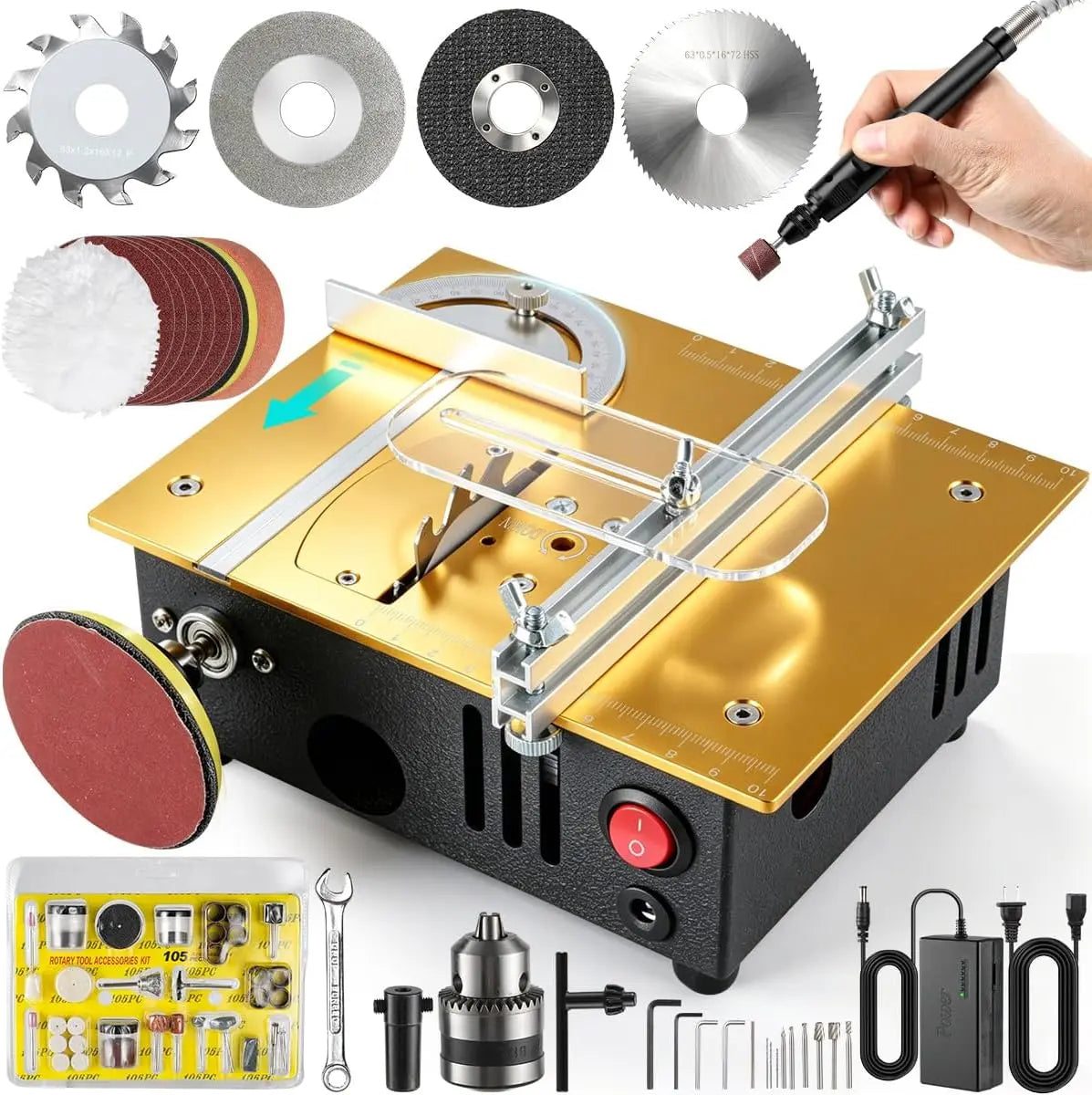 Mini table Saw - mini Table Saws for Crafts, Dual Motors & Switches, small table saw with adjustable cutting angle, depth, and speed
