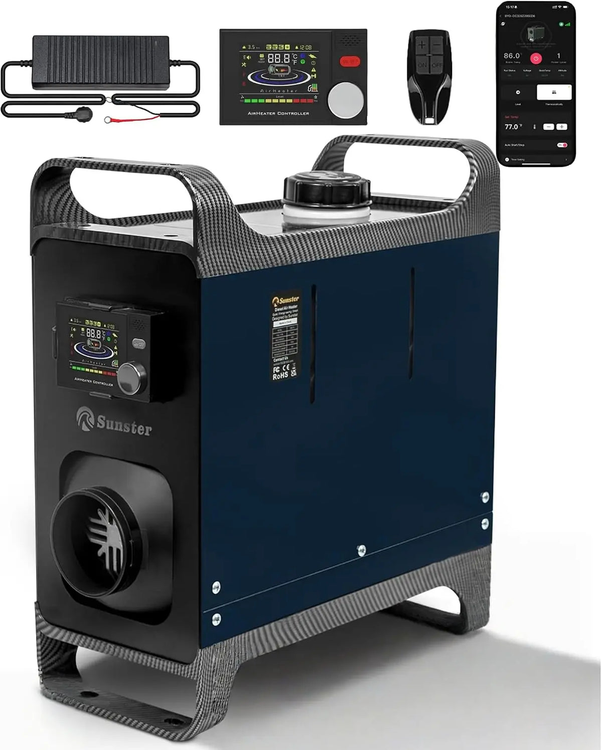 12V 24V Portable Diesel Heater - Upgrade 8KW Diesel Air Heater with AC 110-240V Power Adapter, Turbo Heat & Ventilation Mode, Automatic Start-Stop