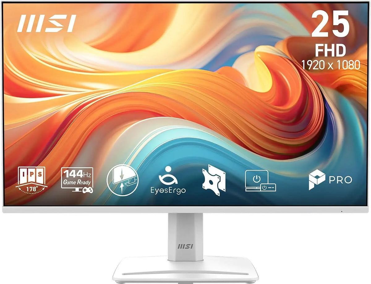 msi PRO MP251W E14A 24.5-inch IPS 1920 x 1080 - FHD, Computer Monitor, 144Hz, AMD FreeSync, HDR Ready, HDMI, VGA, Display Port, VESA, 1ms, White