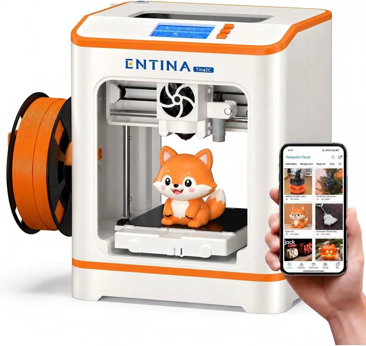 Entina Tina2C 3D Printer for Beginners - Fully Assembled Starter Mini 3D Printer, Start in 8 Mins, App & WiFi Control, Auto Leveling, Home