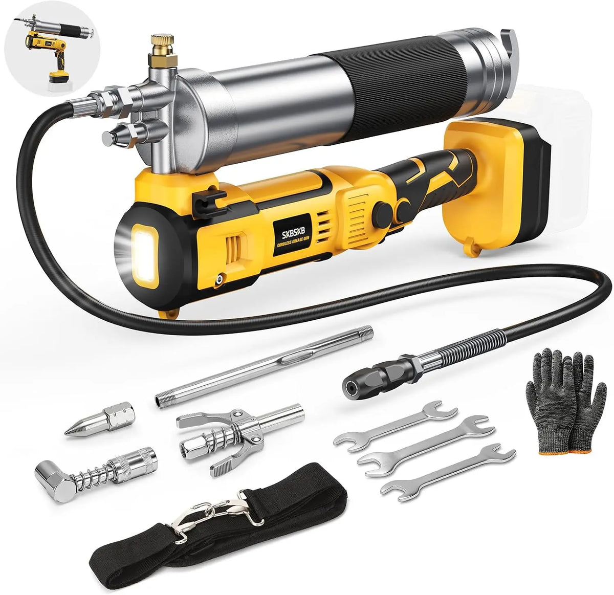 2-IN-1 Cordless Grease Gun for De-Walt 20V Battery - 12000PSI Electric Grease Gun Kit with Lock-On Trigger, LED Light, Farm Equipment, No Battery