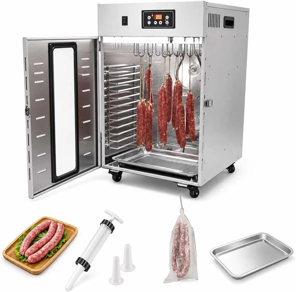 Dry Ager For Meat - Stainless Steel Biltong Drying Cabinet With Led Display, Meat Dry Ager Machine With 14/30 Hooks, 30-90°C Temp Control, Sausage