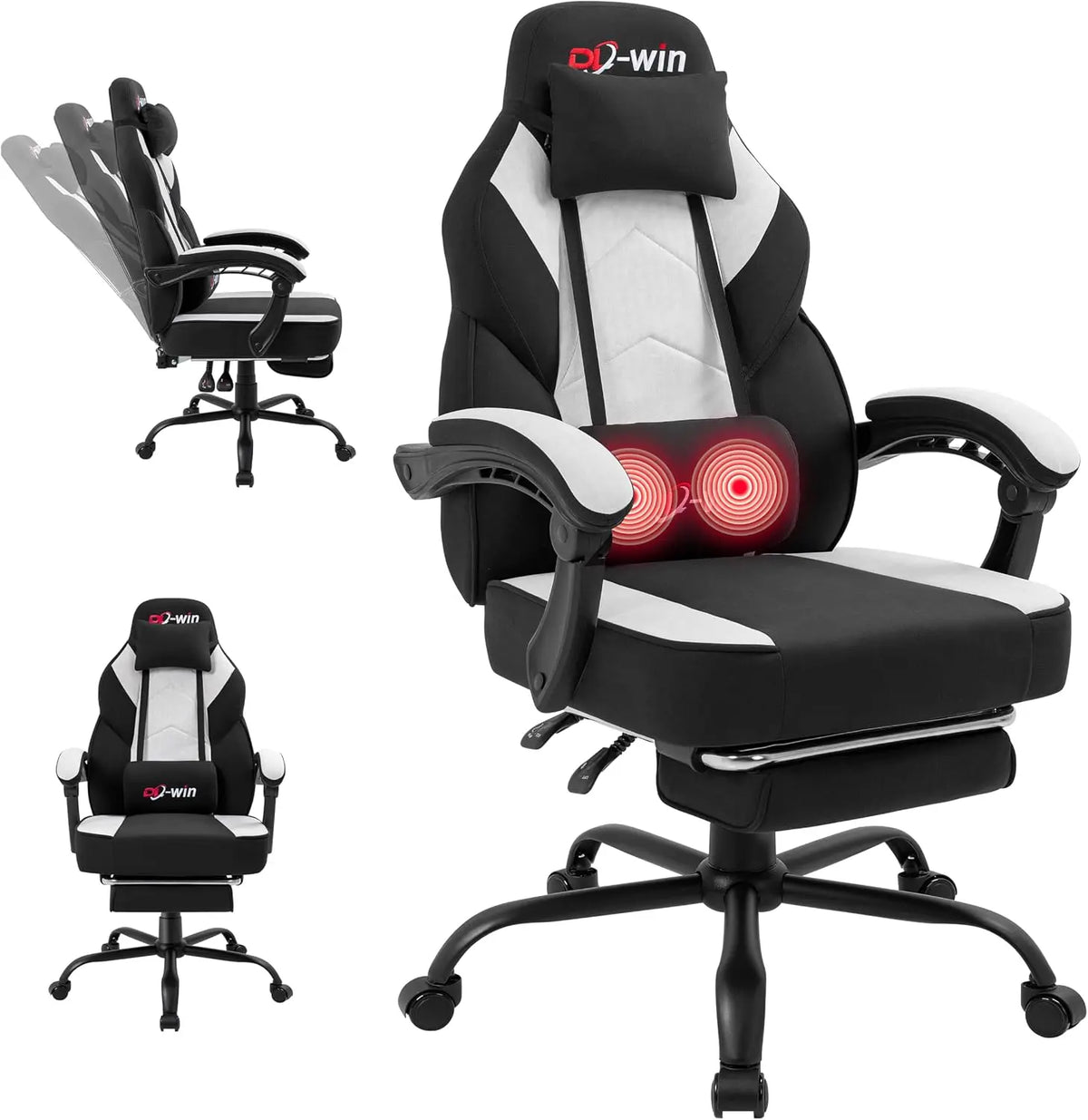 Gaming Chair for Adults with Footrest & Massage Lumbar Support - Ergonomic High Back Gamer Chair, Black