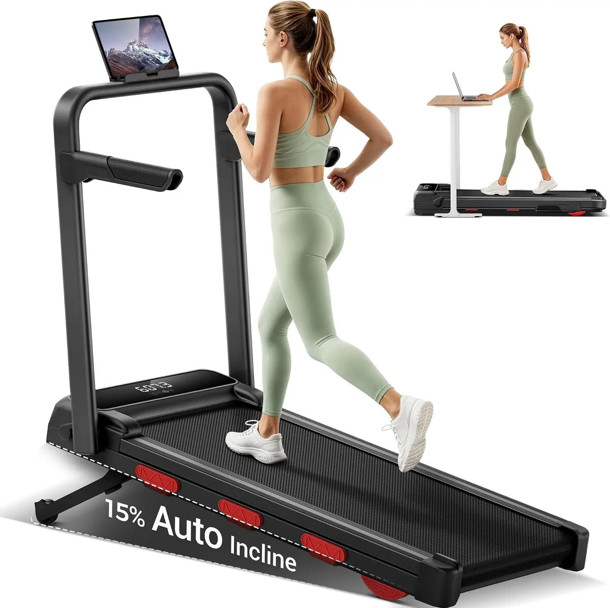 15% Auto Walking Pad Treadmill with Incline - 43″ High Armrests