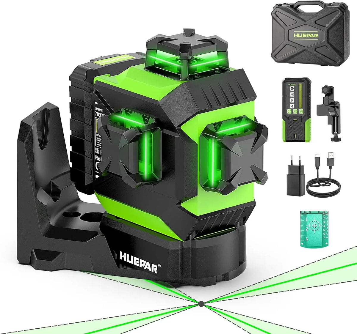 Huepar Laser Level 360 Self Leveling - With Fixed-Point Pivot Alignment