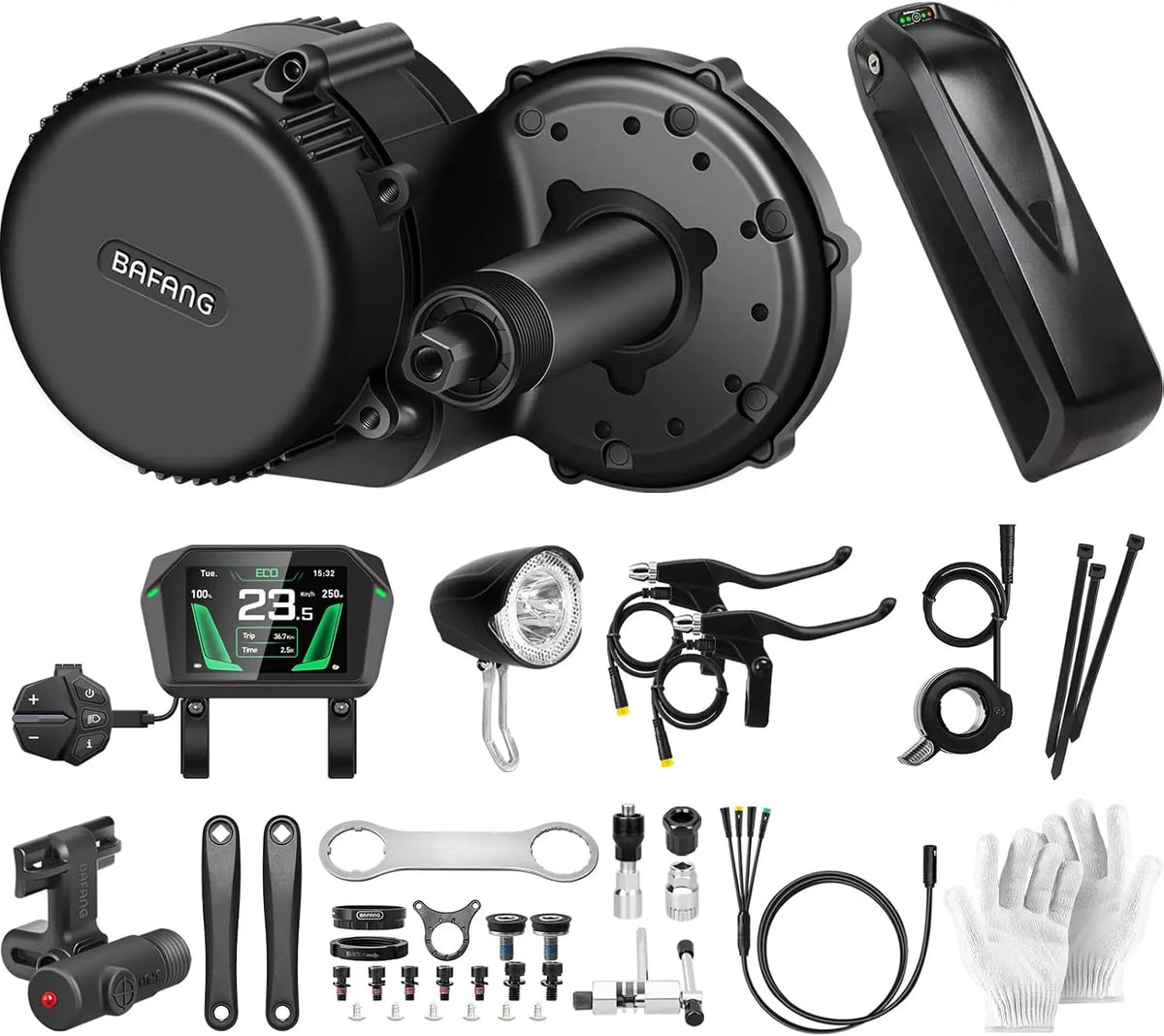 Bafang Mid-Motor 250w 36V with BBS01B G340 Battery Conversion Kit Ebike with 3.5 Inch A1 Display - 36V 13AH Battery and Charger