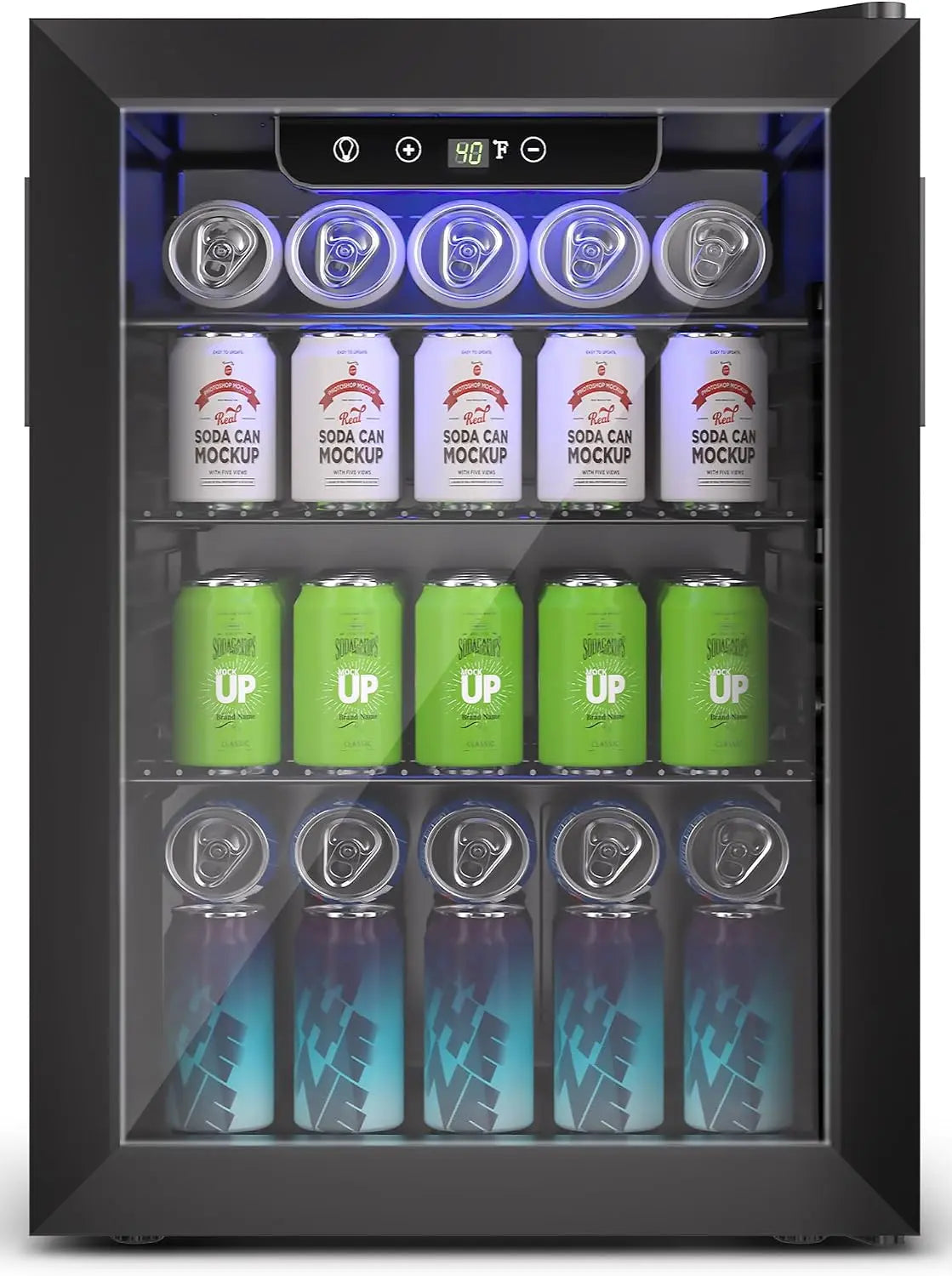 Feelfunn 2.6CuFt Beverage Refrigerator - 95 Can Mini Fridge with Glass Door