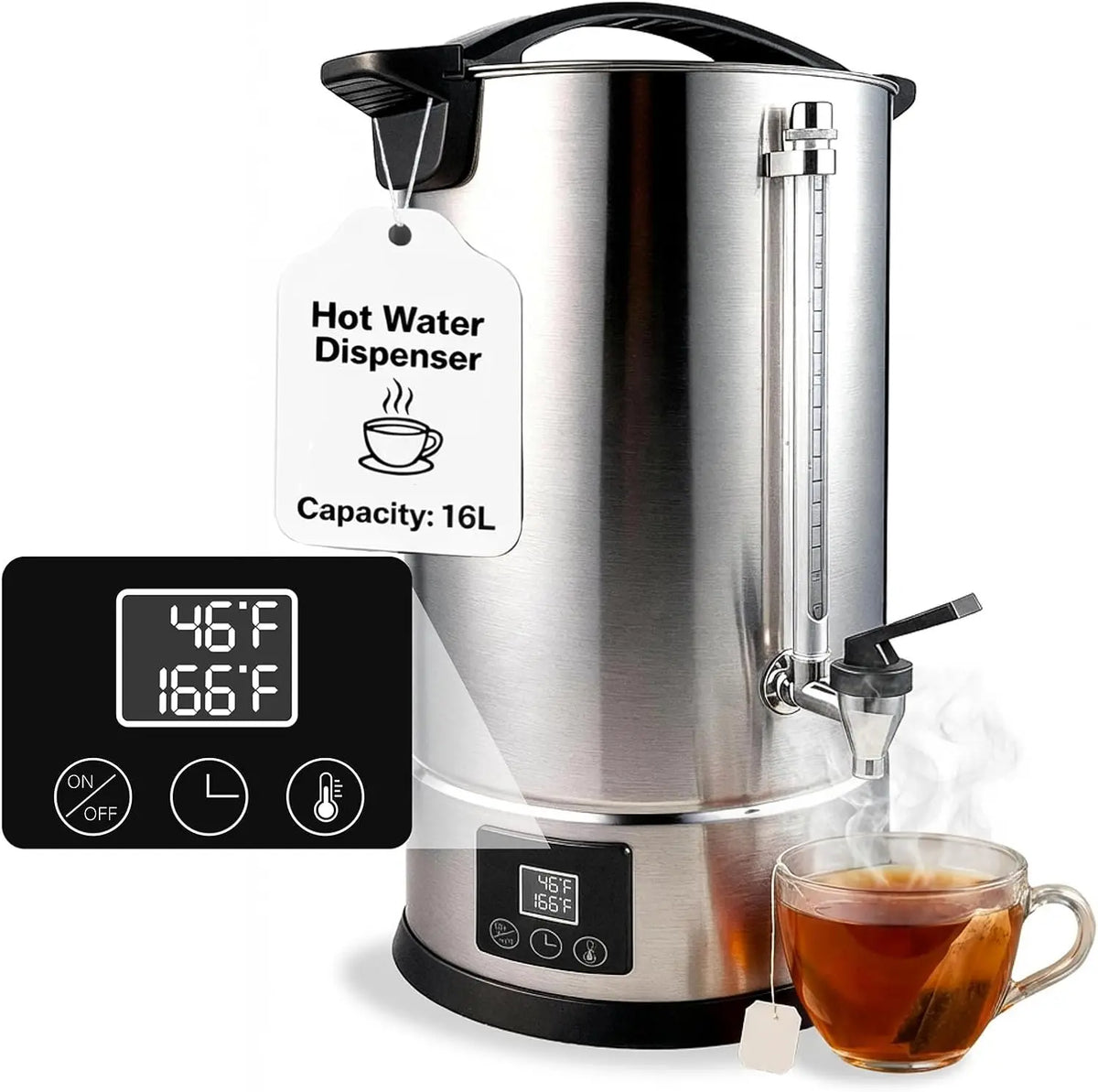 16L - 70 Cups, Hot Water Dispenser Urn, Commercial Hot Water Boiler