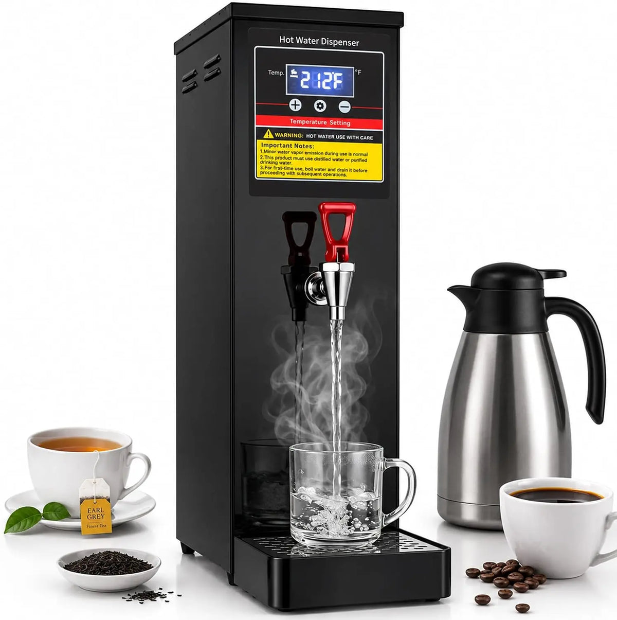 Commercial Hot Water Dispenser 30L - 8GAL, /H Countertop Water Boiler, 1600W Step Heating Hot Water Machine with 86-212°F Temp Control, Black