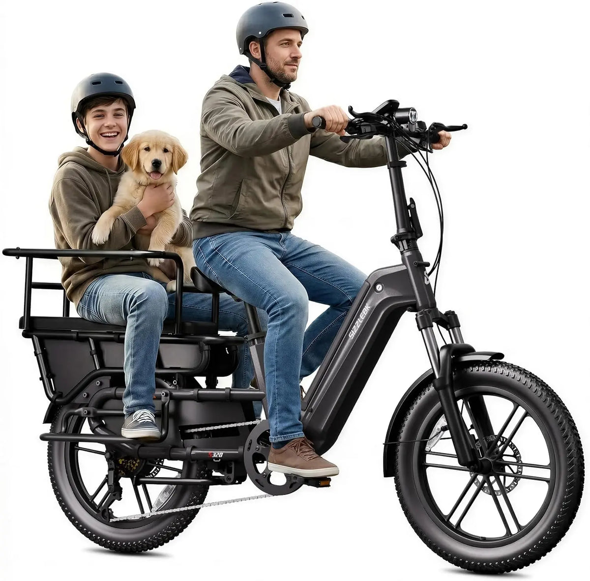 SISIGAD Family Electric Bike with Seat - Peak 1500W Motor, 20 Inch Fat Tire Cargo Ebike, 48V 15Ah Removable Battery E Bike, Dual Hydraulic Brakes