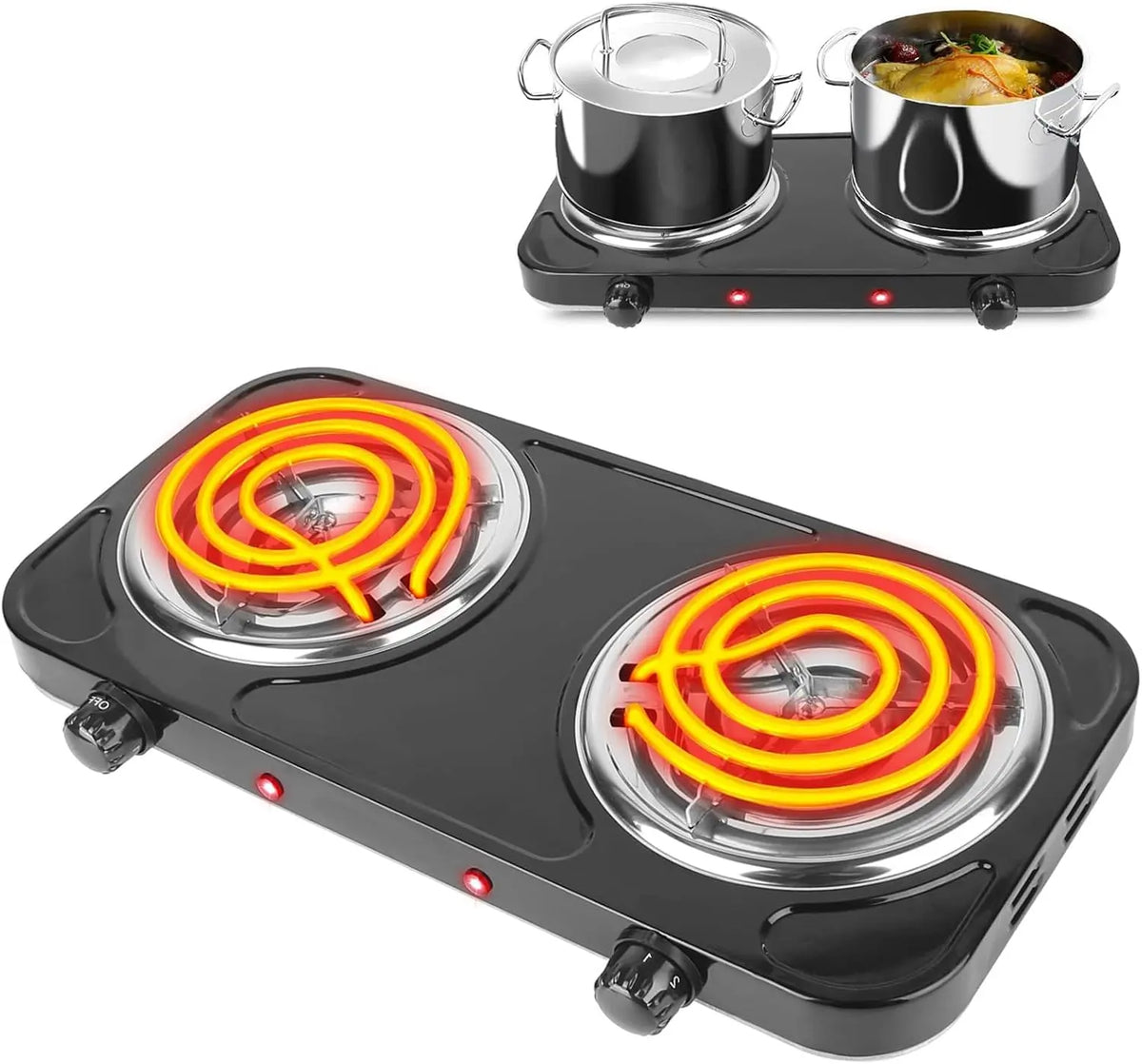 TeqHome Hot Plate - 2000W Portable Electric Stove for Cooking with 5 Levels Adjustable Temperature & Dual Control, Black