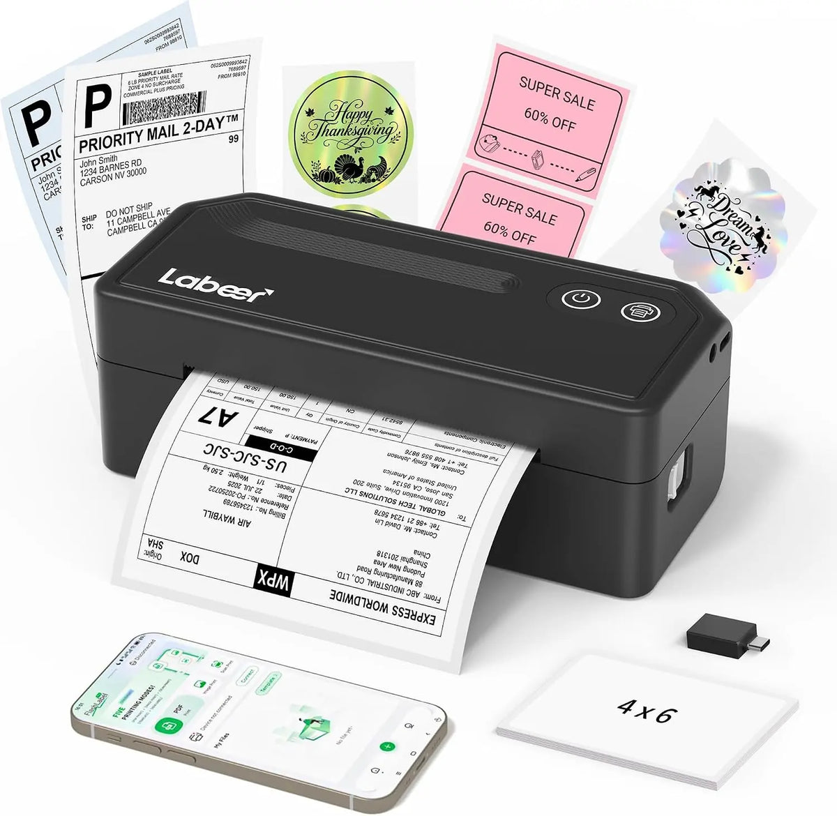 Labeer Bluetooth Thermal Shipping Label Printer - Wireless 4x6 Label Printer