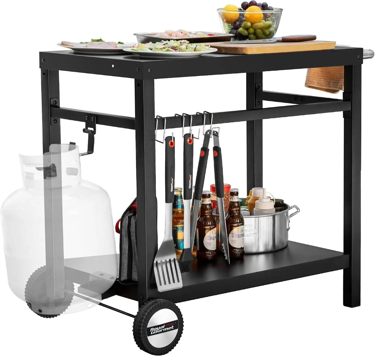 Royal Gourmet Outdoor Grill Cart - 33.5 Inch x 19.7 Inch, 2-Shelf Table with Wheels