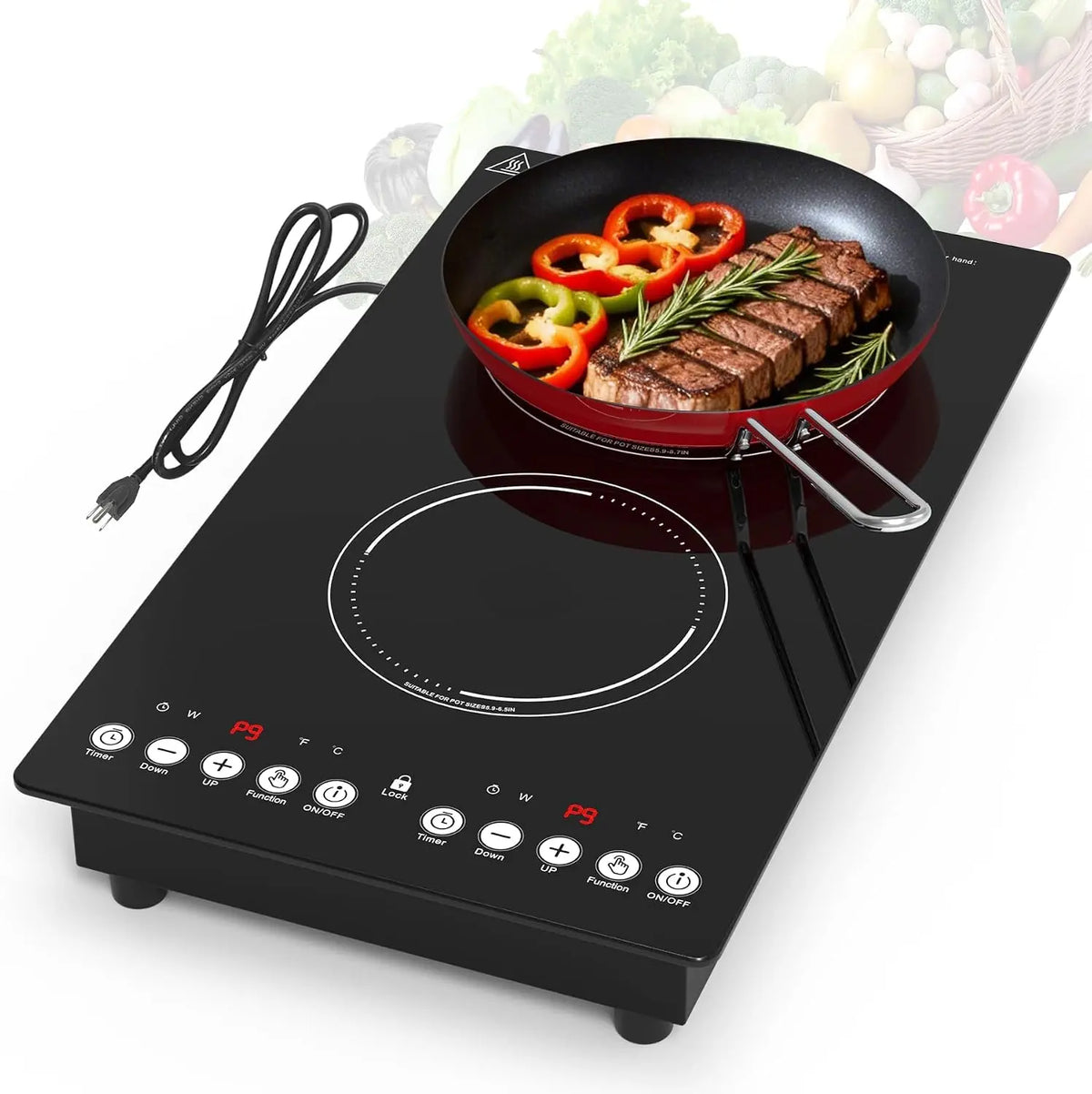 VBGK induction cooktop - 110V 2300W countertop hot plate with Brushed Panel LED touch Control, induction cooker with 9 Power Levels